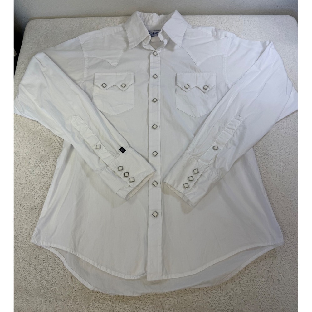 Rockmount Ranch Wear Mens White Western Pearl Snap Shirt 640-WHT 15.5x35 USA